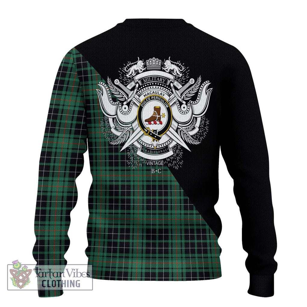 MacAulay Hunting Ancient Tartan Knitted Sweater with Family Crest and Military Logo Style - Tartanvibesclothing Shop