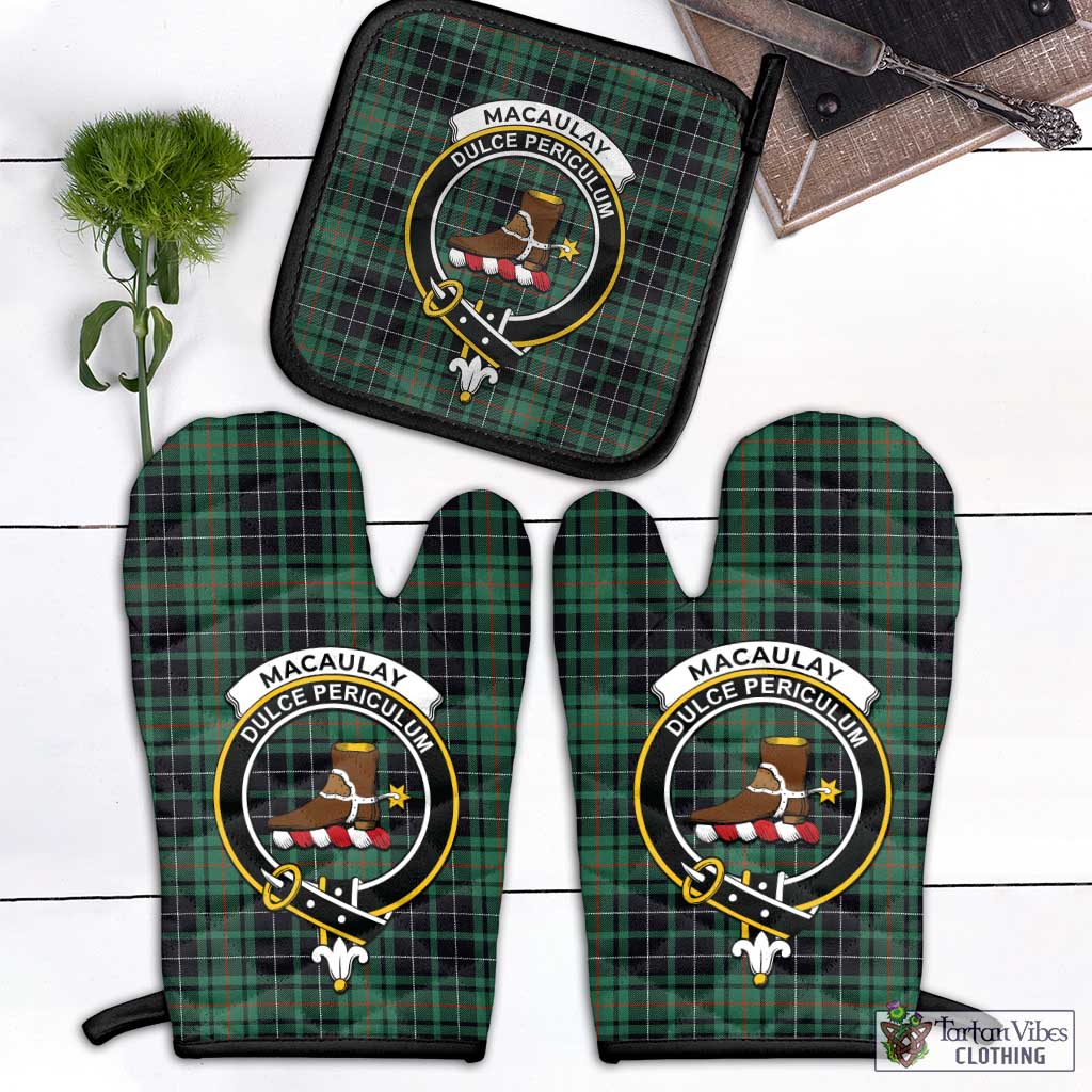 Tartan Vibes Clothing MacAulay Hunting Ancient Tartan Combo Oven Mitt & Pot-Holder with Family Crest