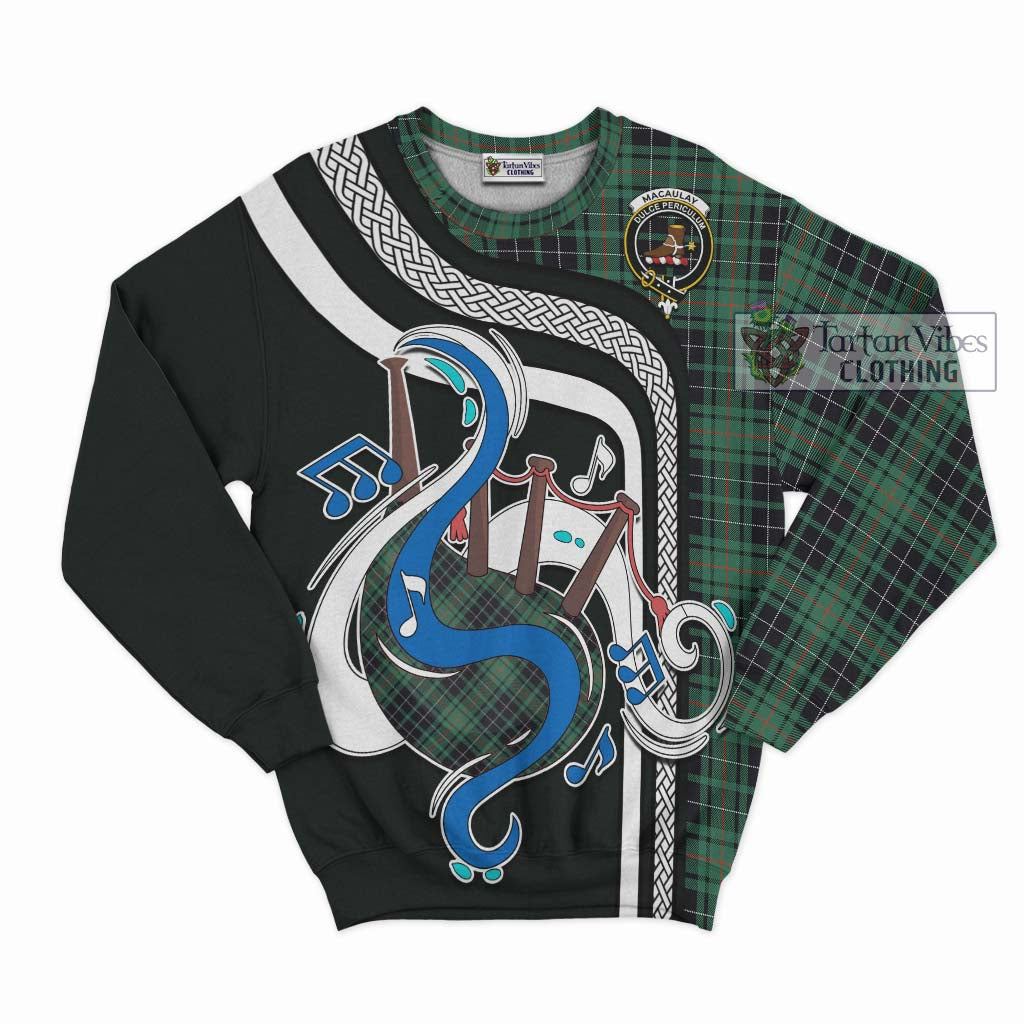 Tartan Vibes Clothing MacAulay Hunting Ancient Tartan Sweatshirt with Epic Bagpipe Style