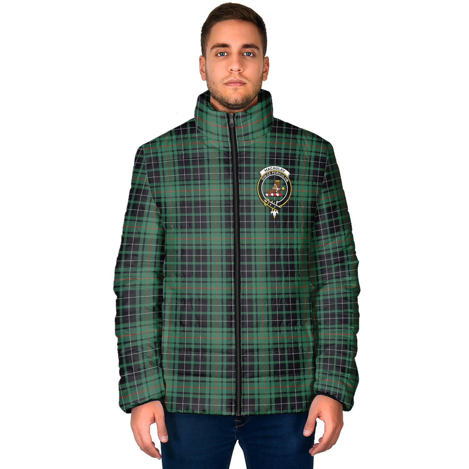 MacAulay Hunting Ancient Tartan Padded Jacket with Family Crest - Tartan Vibes Clothing