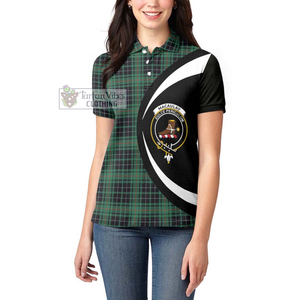 Tartan Vibes Clothing MacAulay Hunting Ancient Tartan Women's Polo Shirt with Family Crest Circle Style