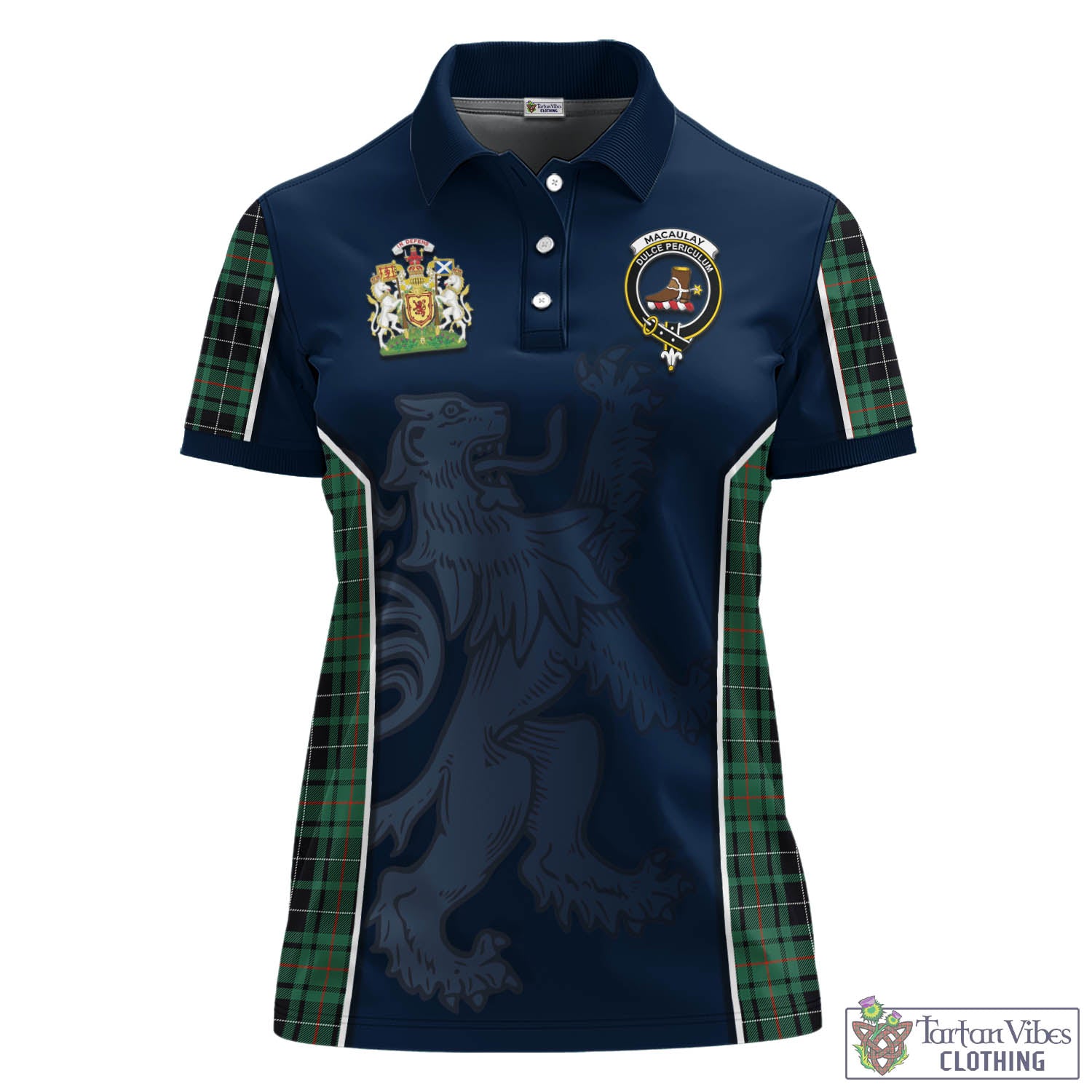 Tartan Vibes Clothing MacAulay Hunting Ancient Tartan Women's Polo Shirt with Family Crest and Lion Rampant Vibes Sport Style