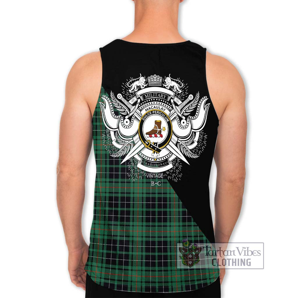 Tartan Vibes Clothing MacAulay Hunting Ancient Tartan Men's Tank Top with Family Crest and Military Logo Style