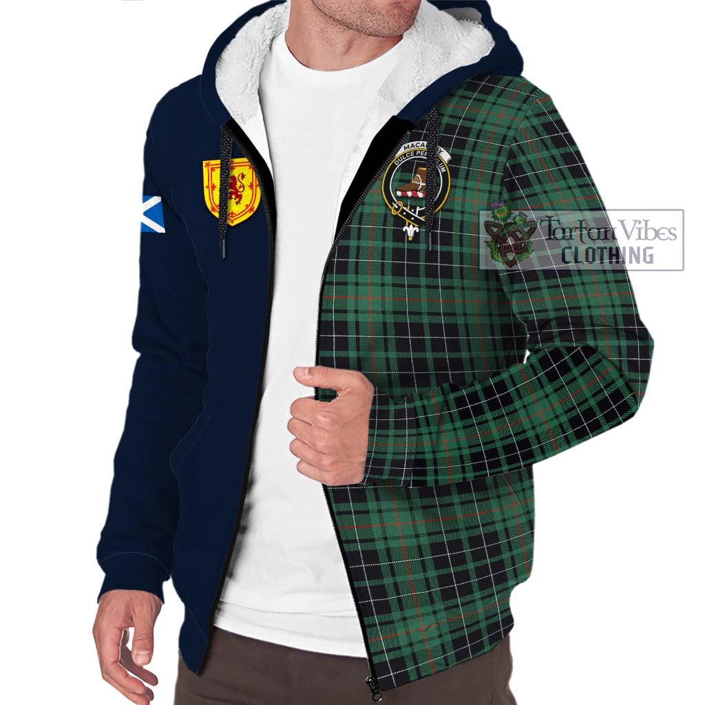 Tartan Vibes Clothing MacAulay Hunting Ancient Tartan Sherpa Hoodie with Scottish Lion Royal Arm Half Style