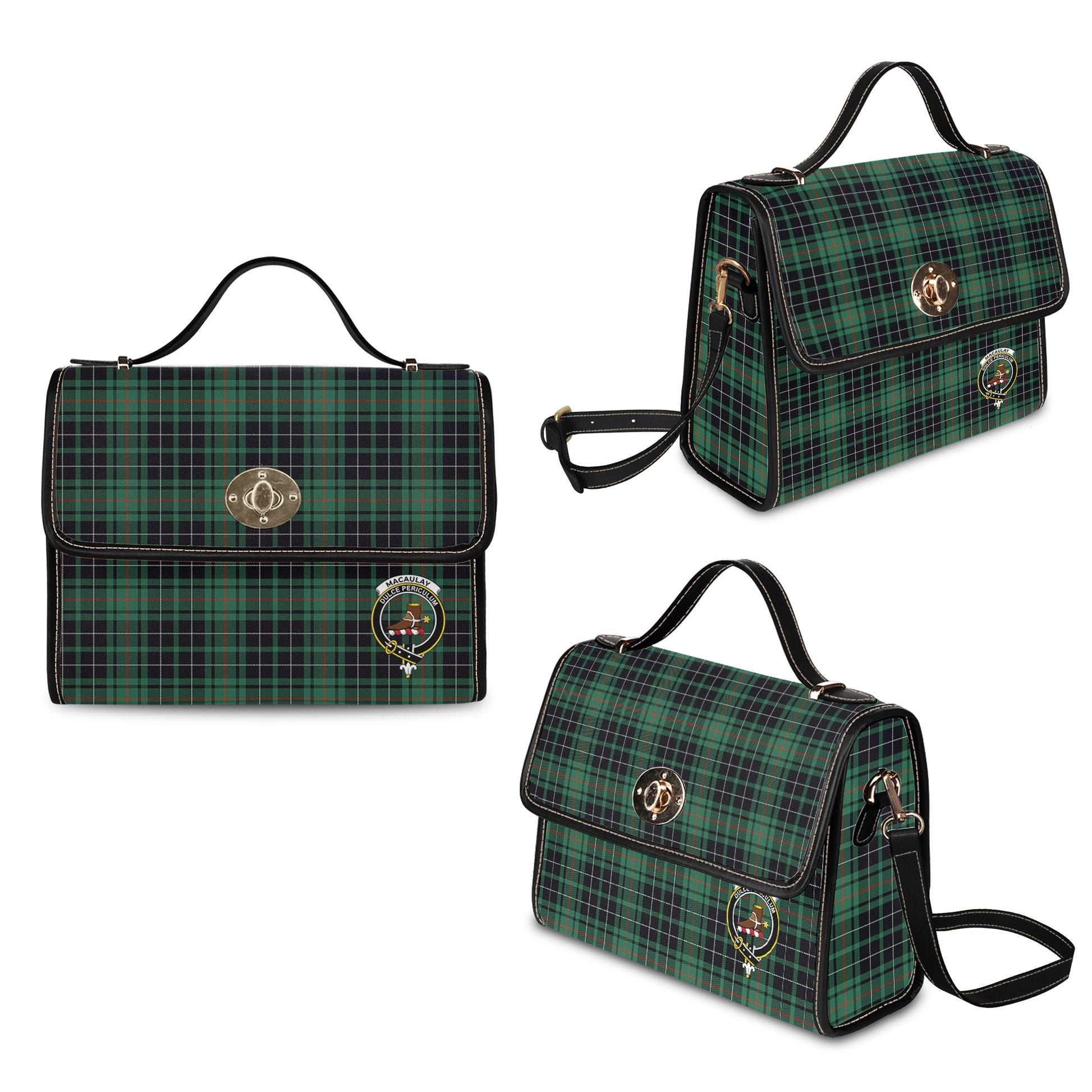 macaulay-hunting-ancient-tartan-leather-strap-waterproof-canvas-bag-with-family-crest