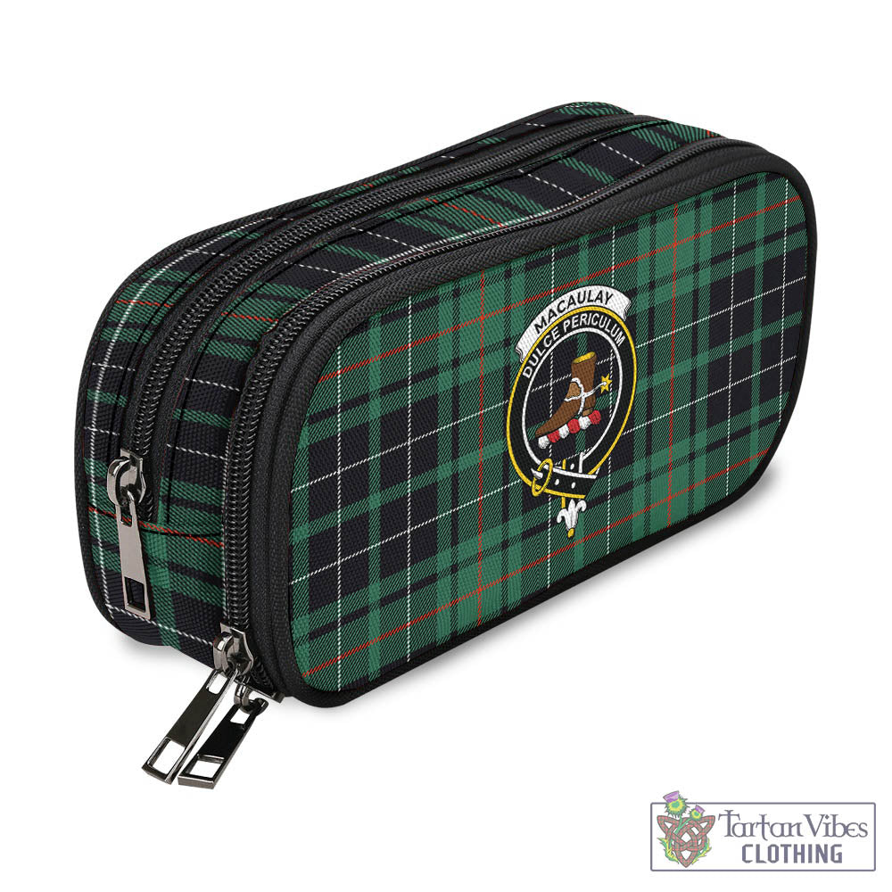 Tartan Vibes Clothing MacAulay Hunting Ancient Tartan Pen and Pencil Case with Family Crest