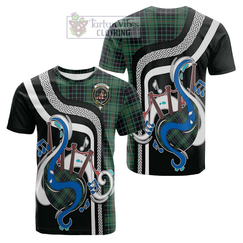 Tartan Vibes Clothing MacAulay Hunting Ancient Tartan Cotton T-shirt with Epic Bagpipe Style