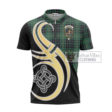 MacAulay Hunting Ancient Tartan Zipper Polo Shirt with Family Crest and Celtic Symbol Style