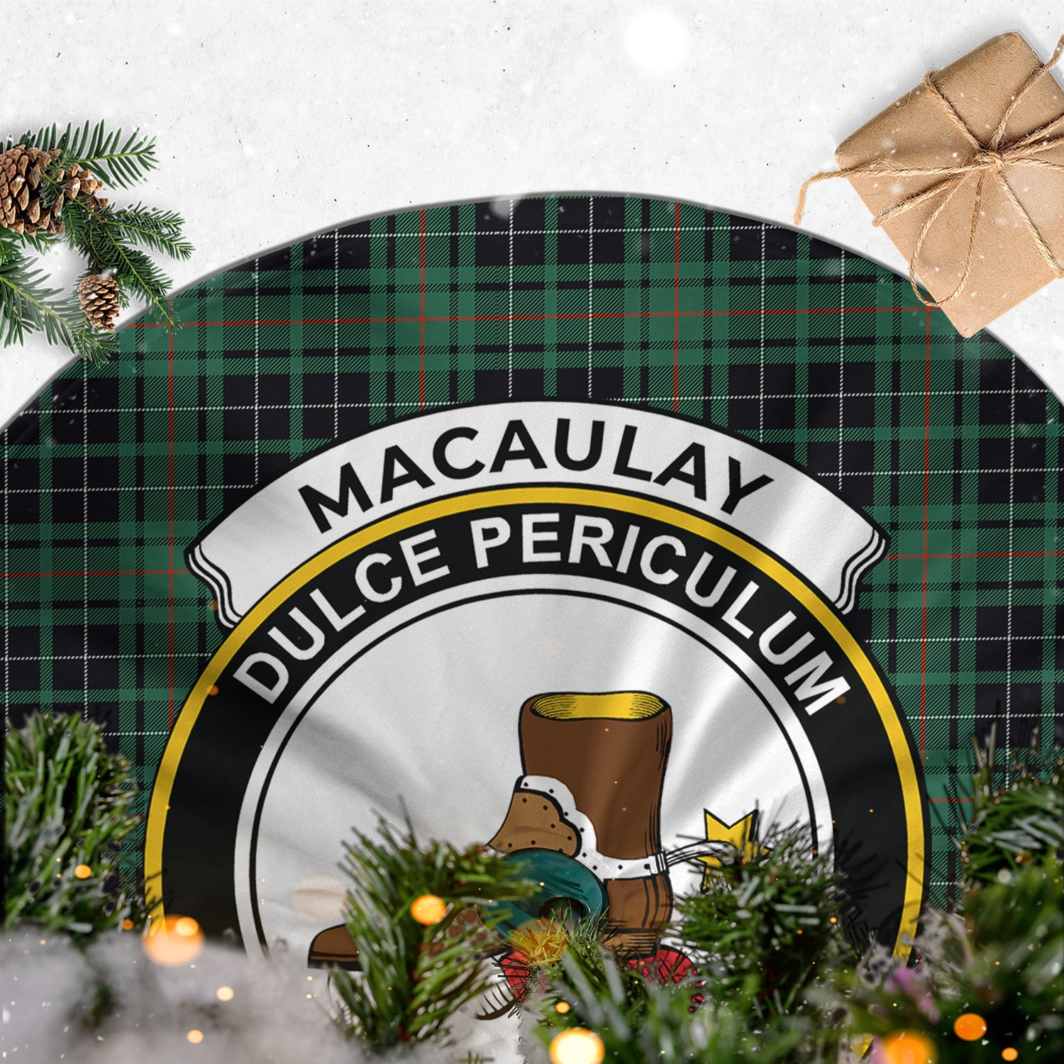 MacAulay Hunting Ancient Tartan Christmas Tree Skirt with Family Crest - Tartanvibesclothing