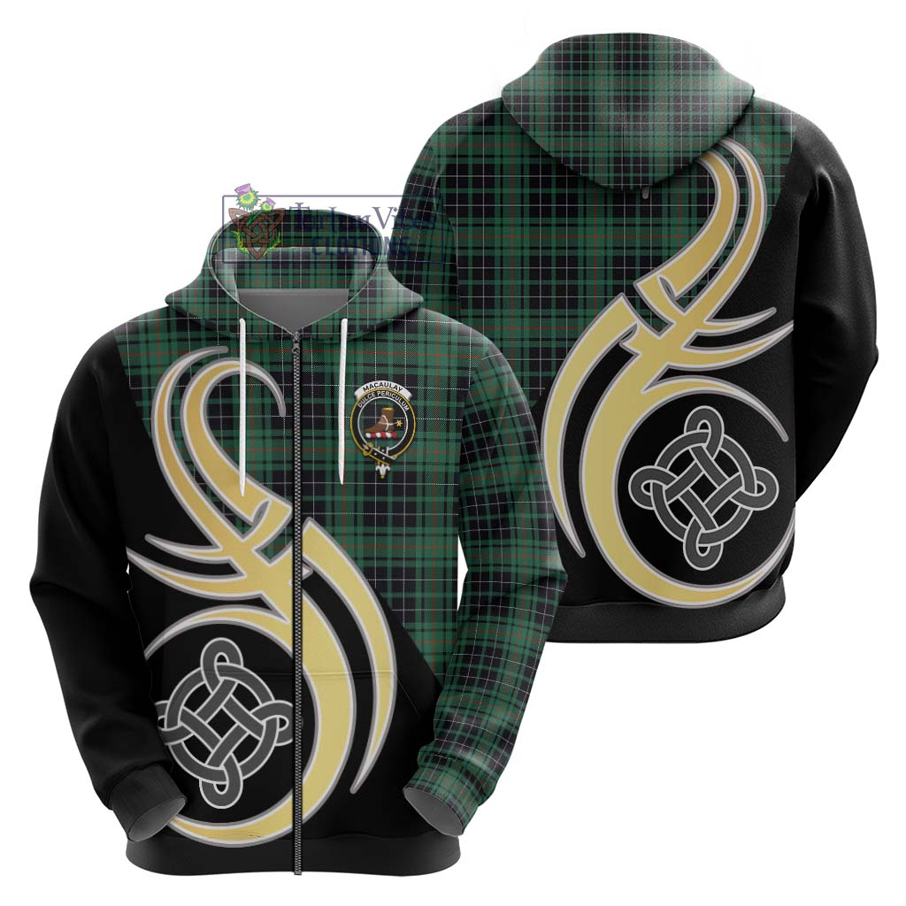 Tartan Vibes Clothing MacAulay Hunting Ancient Tartan Hoodie with Family Crest and Celtic Symbol Style