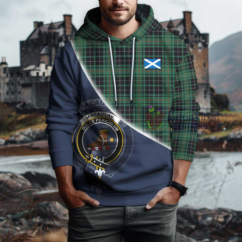 MacAulay Hunting Ancient Tartan Hoodie with Personalised National Flag and Family Crest Half Style - Tartanvibesclothing Shop