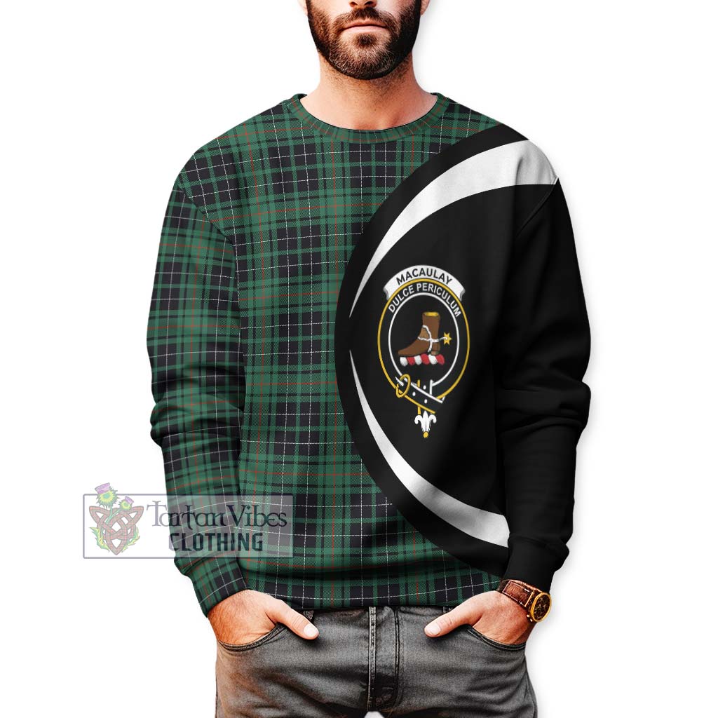 Tartan Vibes Clothing MacAulay Hunting Ancient Tartan Sweatshirt with Family Crest Circle Style