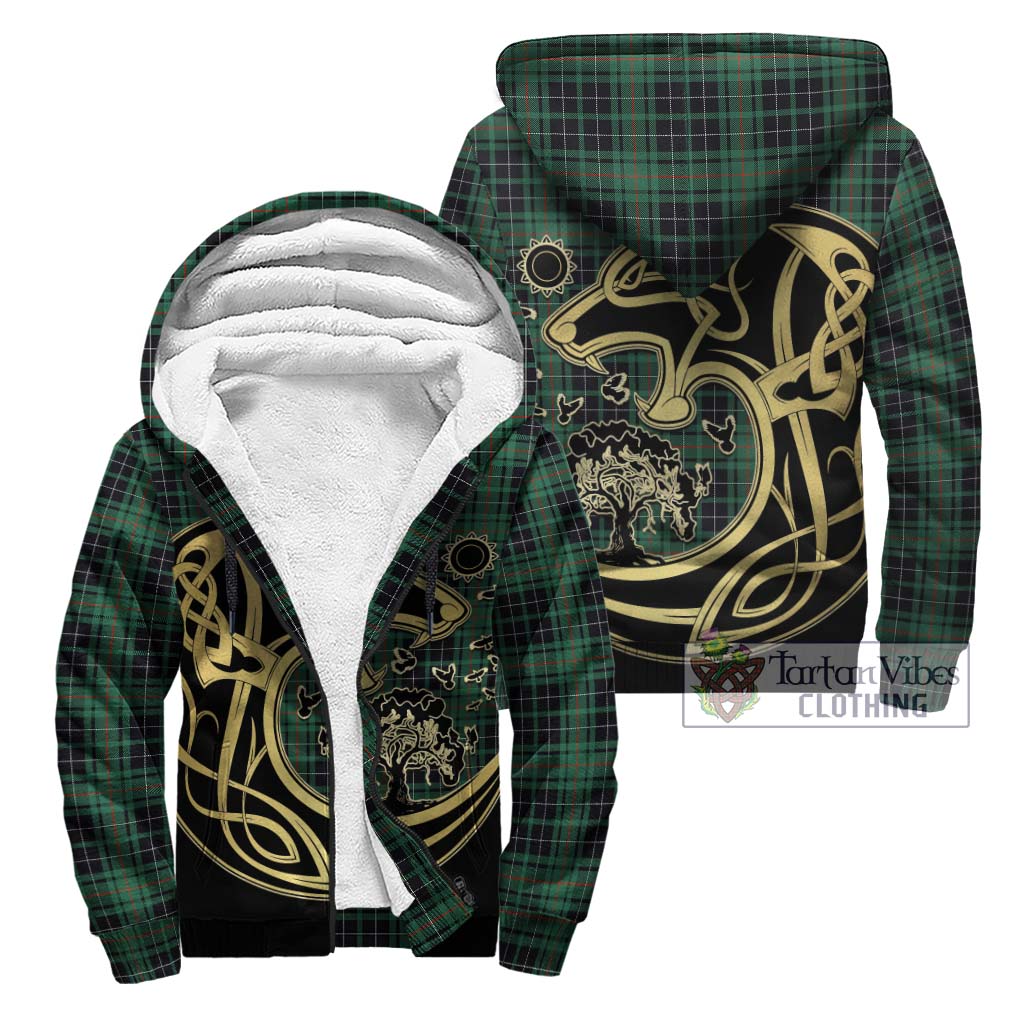 Tartan Vibes Clothing MacAulay Hunting Ancient Tartan Sherpa Hoodie with Family Crest Celtic Wolf Style