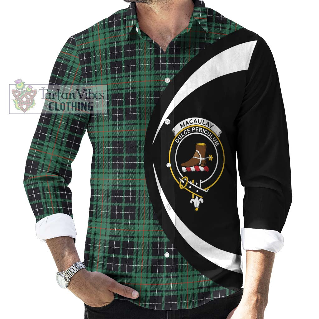 Tartan Vibes Clothing MacAulay Hunting Ancient Tartan Long Sleeve Button Up with Family Crest Circle Style