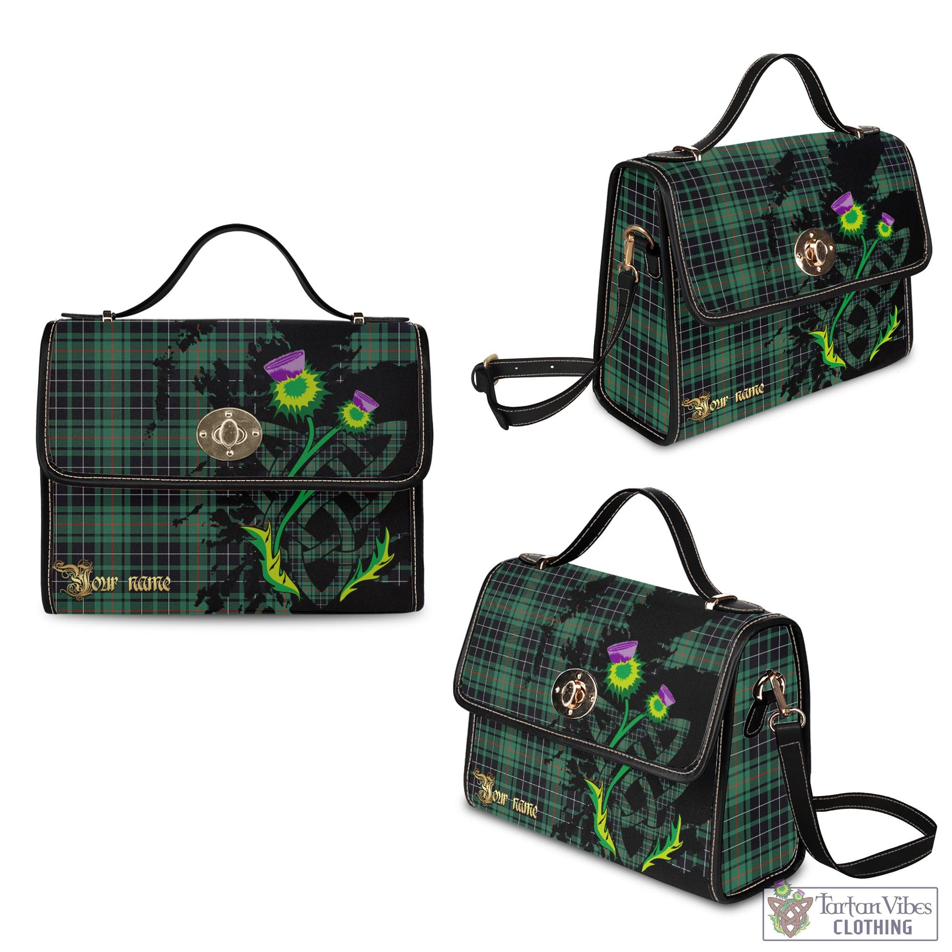 Tartan Vibes Clothing MacAulay Hunting Ancient Tartan Waterproof Canvas Bag with Scotland Map and Thistle Celtic Accents