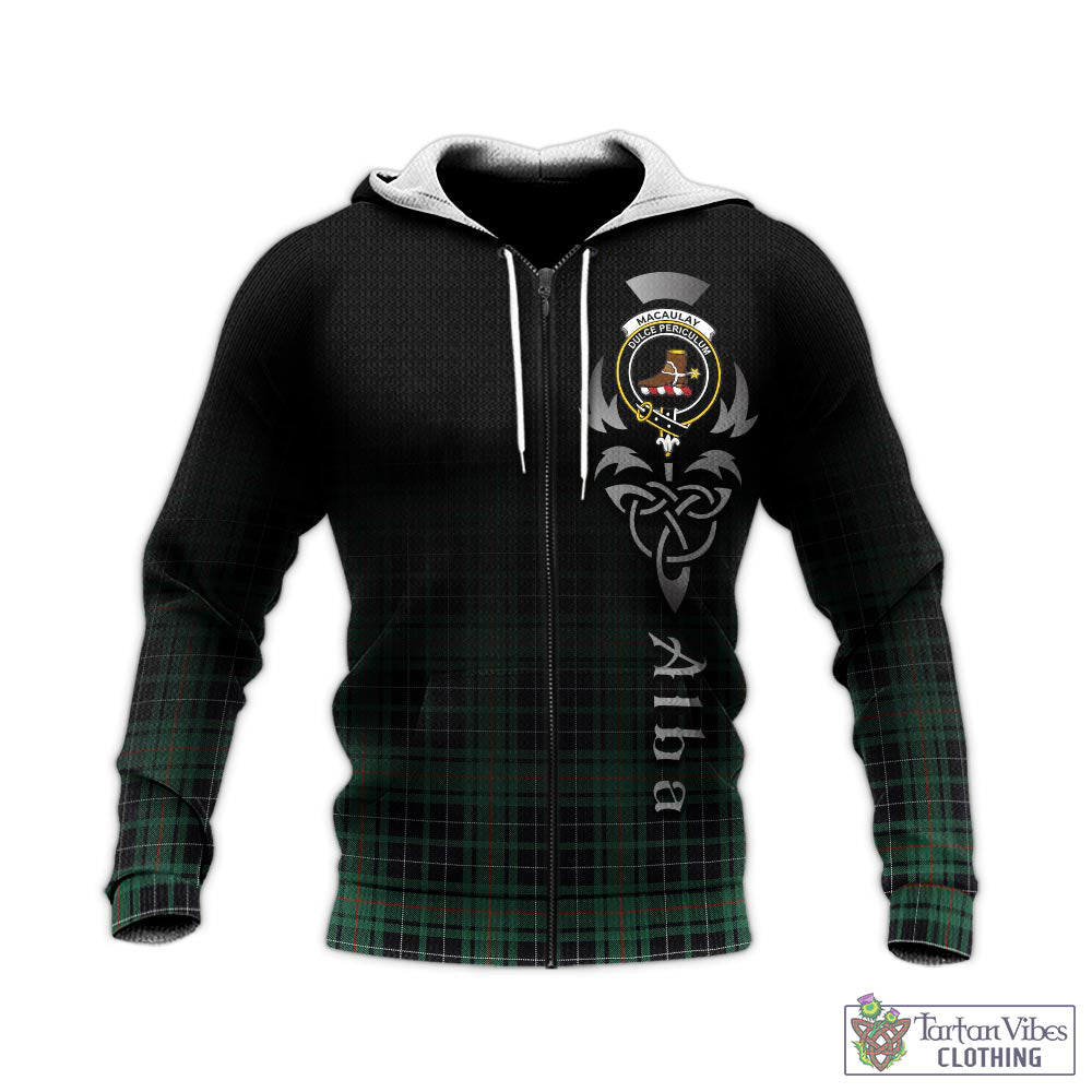 Tartan Vibes Clothing MacAulay Hunting Ancient Tartan Knitted Hoodie Featuring Alba Gu Brath Family Crest Celtic Inspired