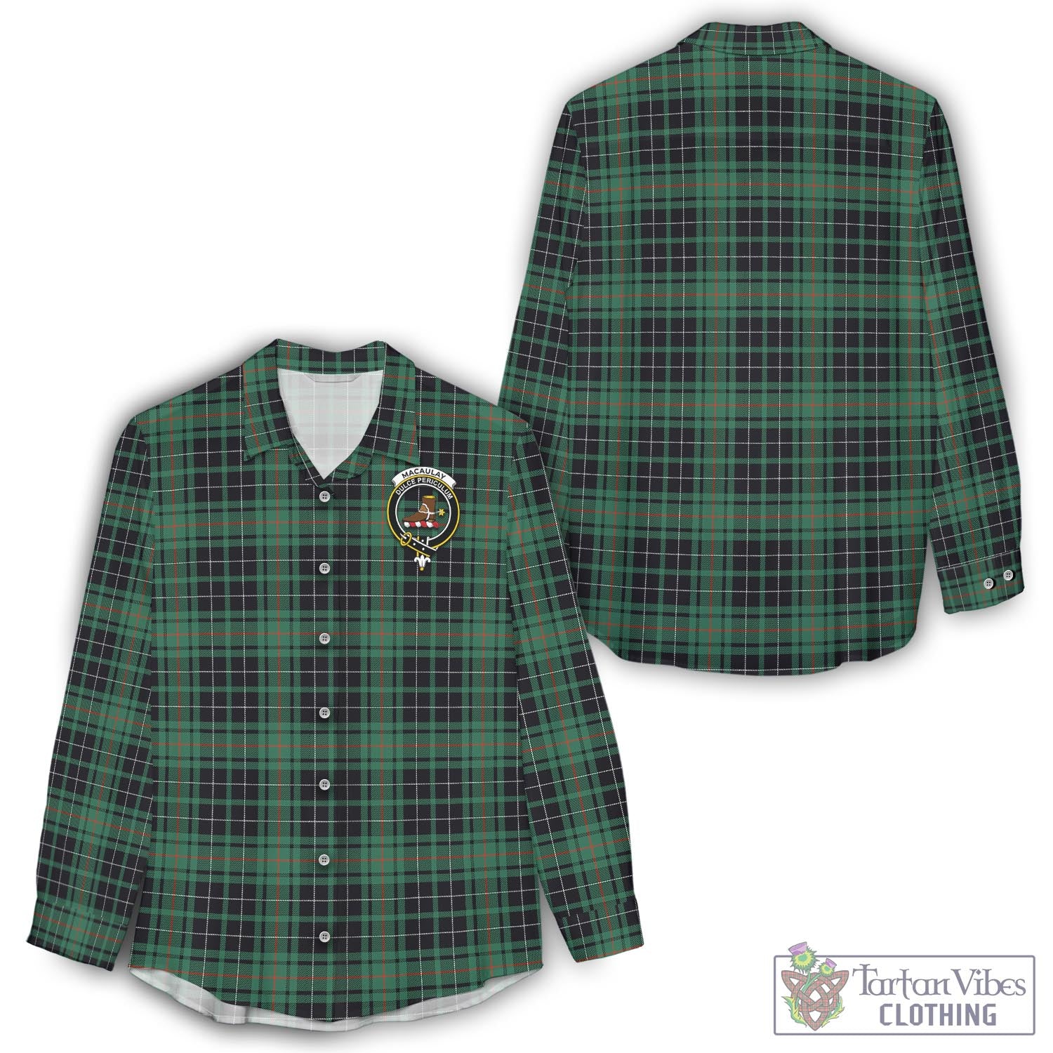 Tartan Vibes Clothing MacAulay Hunting Ancient Tartan Womens Casual Shirt with Family Crest