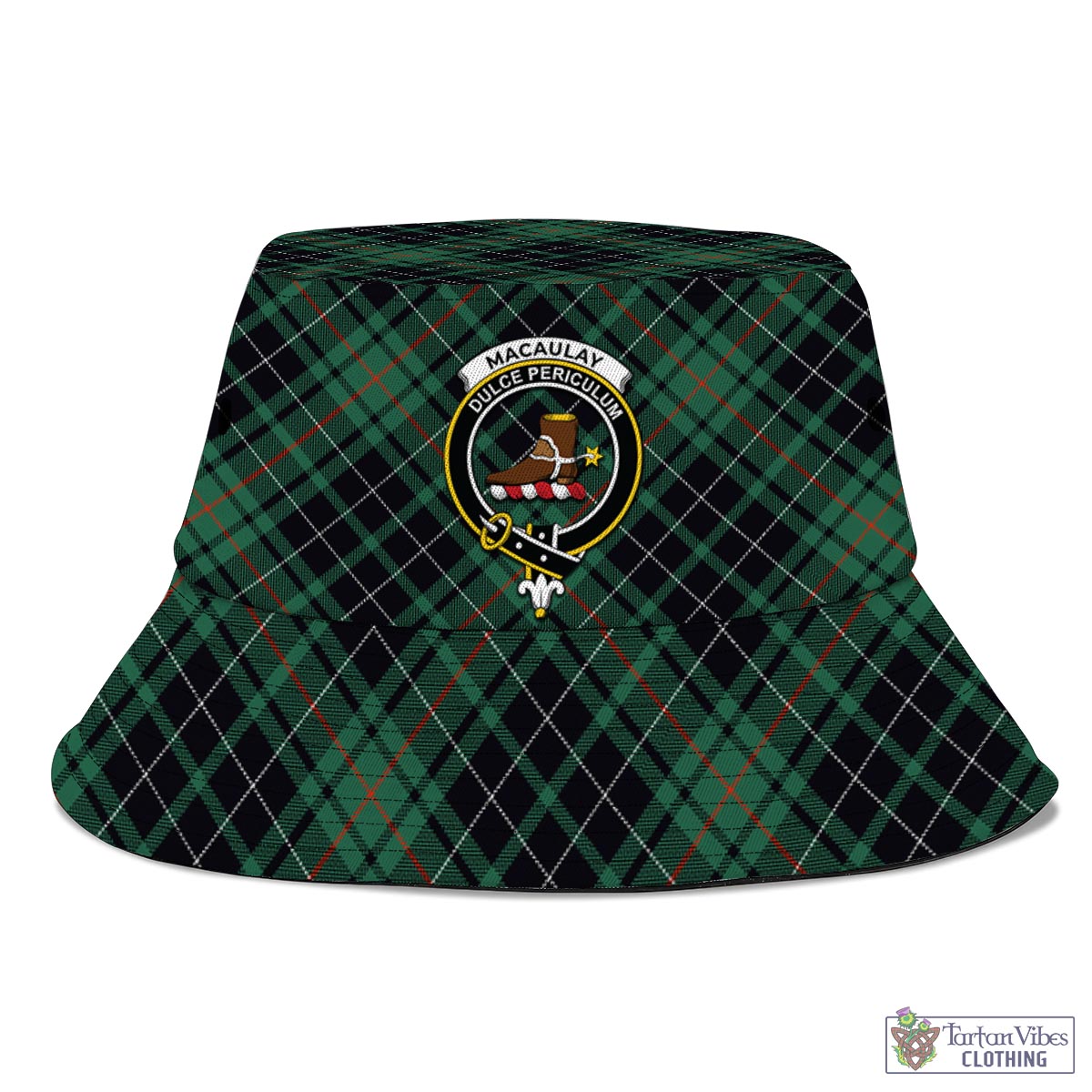 Tartan Vibes Clothing MacAulay Hunting Ancient Tartan Bucket Hat with Family Crest