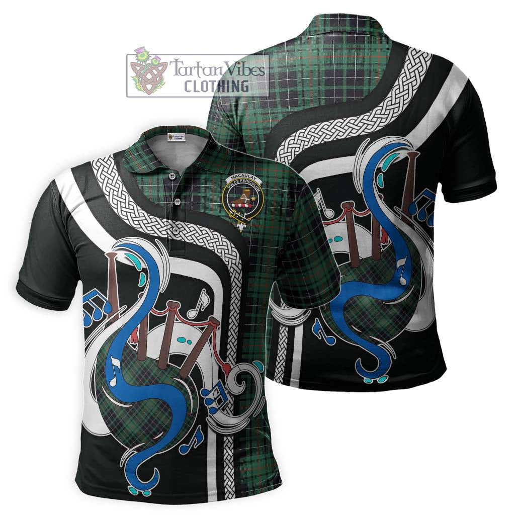 Tartan Vibes Clothing MacAulay Hunting Ancient Tartan Polo Shirt with Epic Bagpipe Style