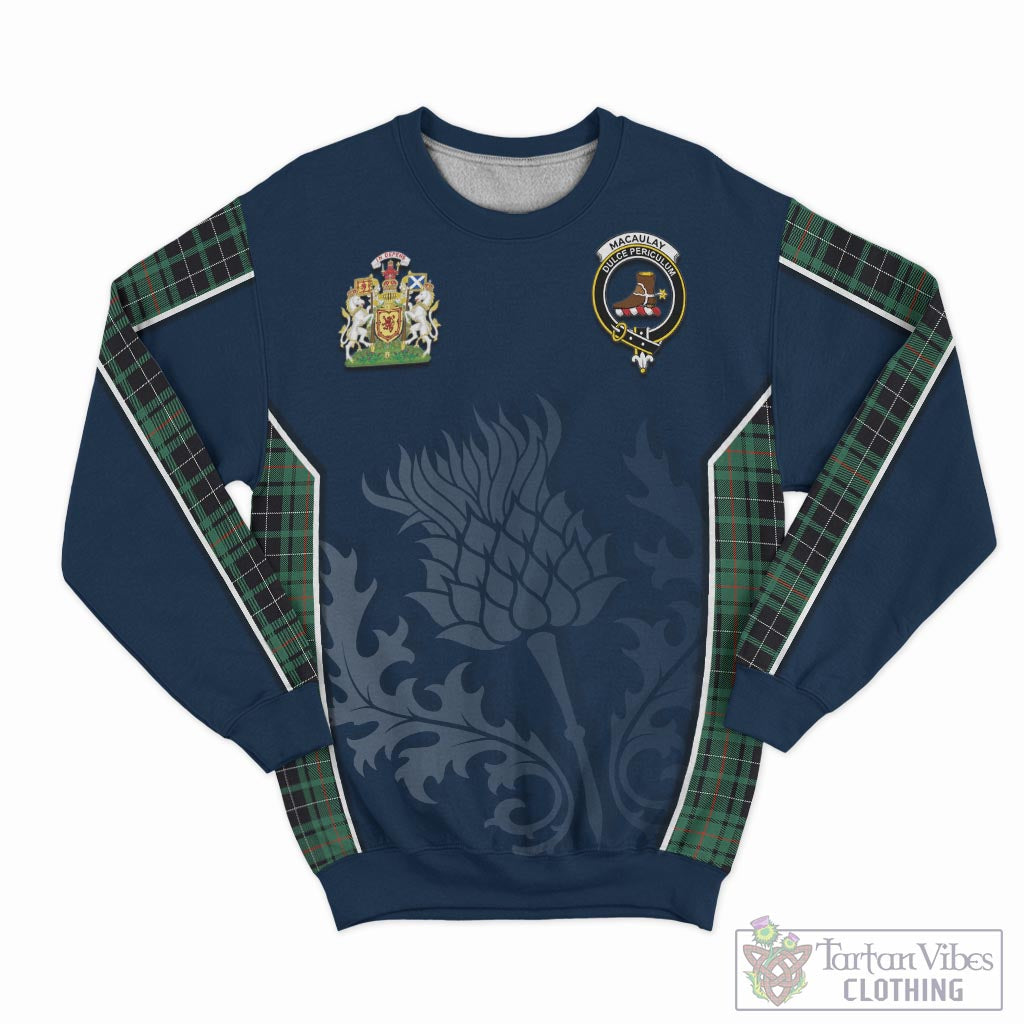 Tartan Vibes Clothing MacAulay Hunting Ancient Tartan Sweatshirt with Family Crest and Scottish Thistle Vibes Sport Style