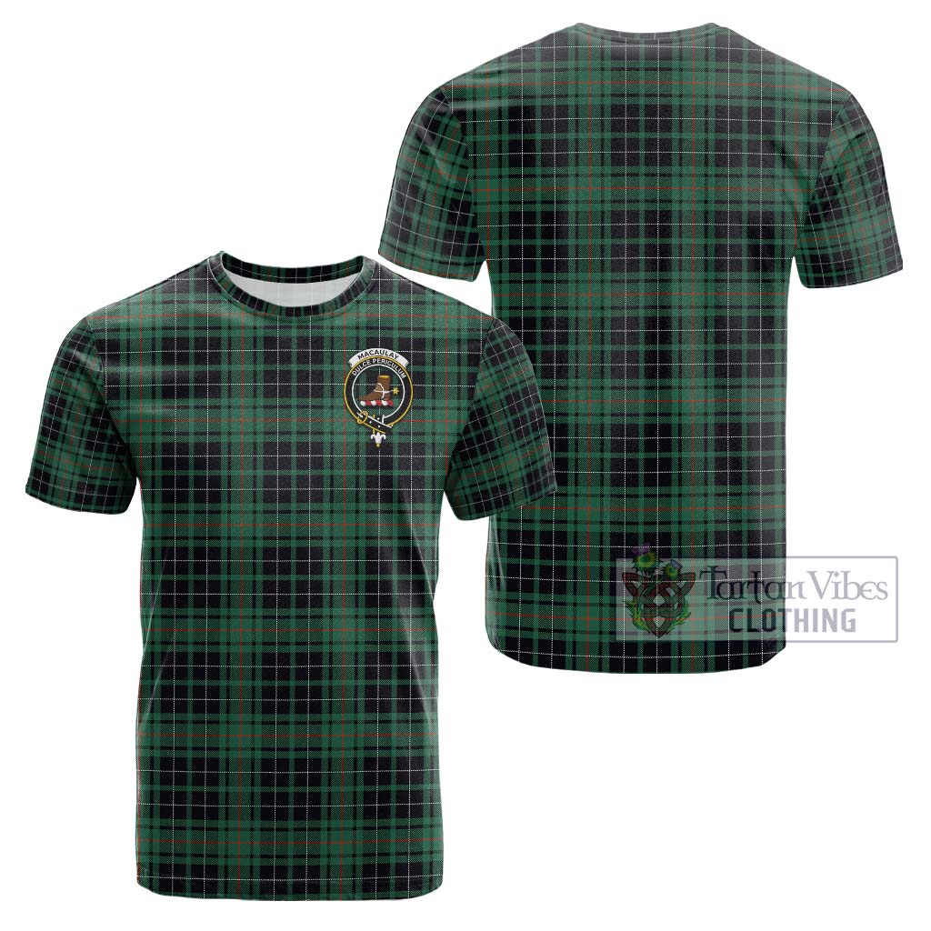 Tartan Vibes Clothing MacAulay Hunting Ancient Tartan Cotton T-Shirt with Family Crest