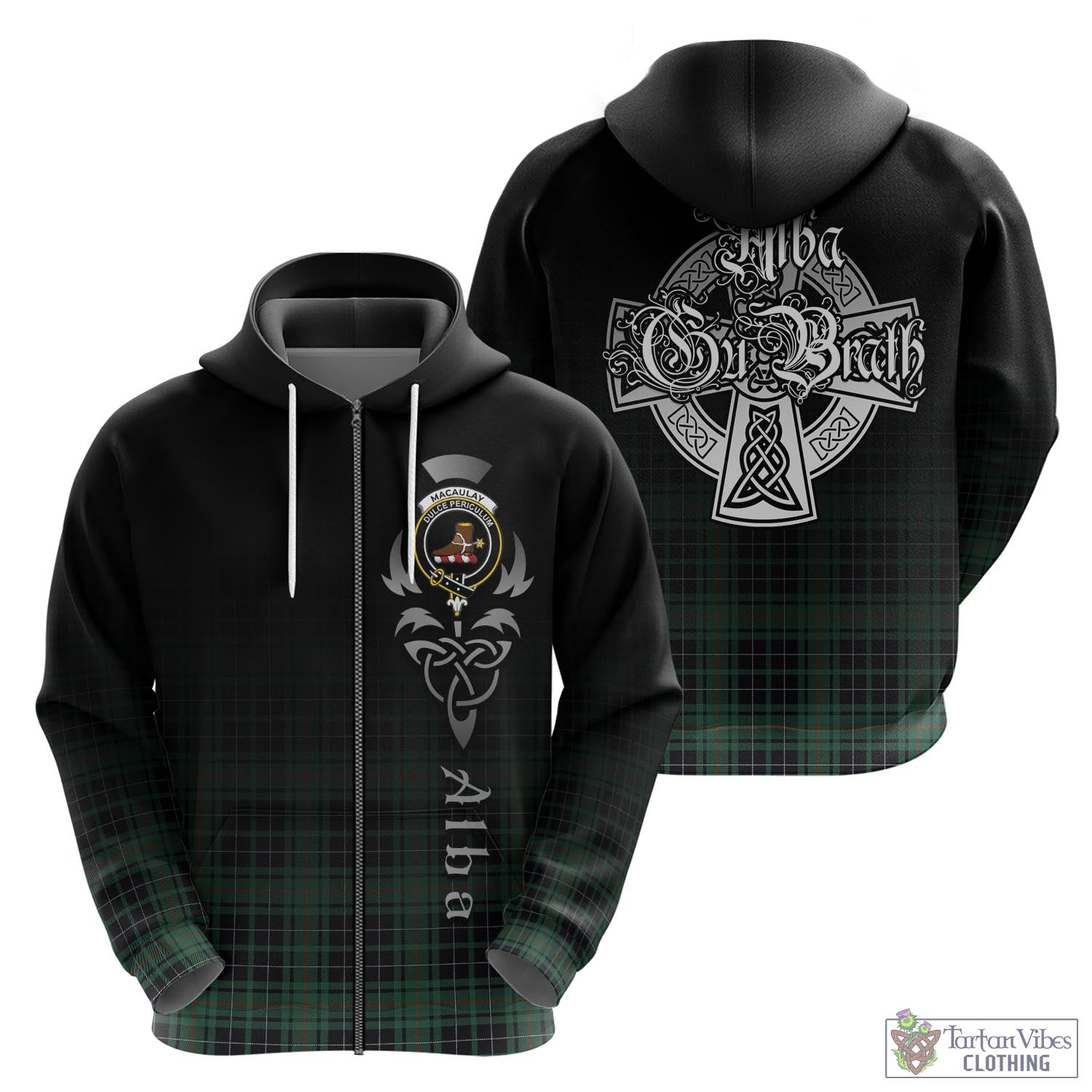 Tartan Vibes Clothing MacAulay Hunting Ancient Tartan Hoodie Featuring Alba Gu Brath Family Crest Celtic Inspired