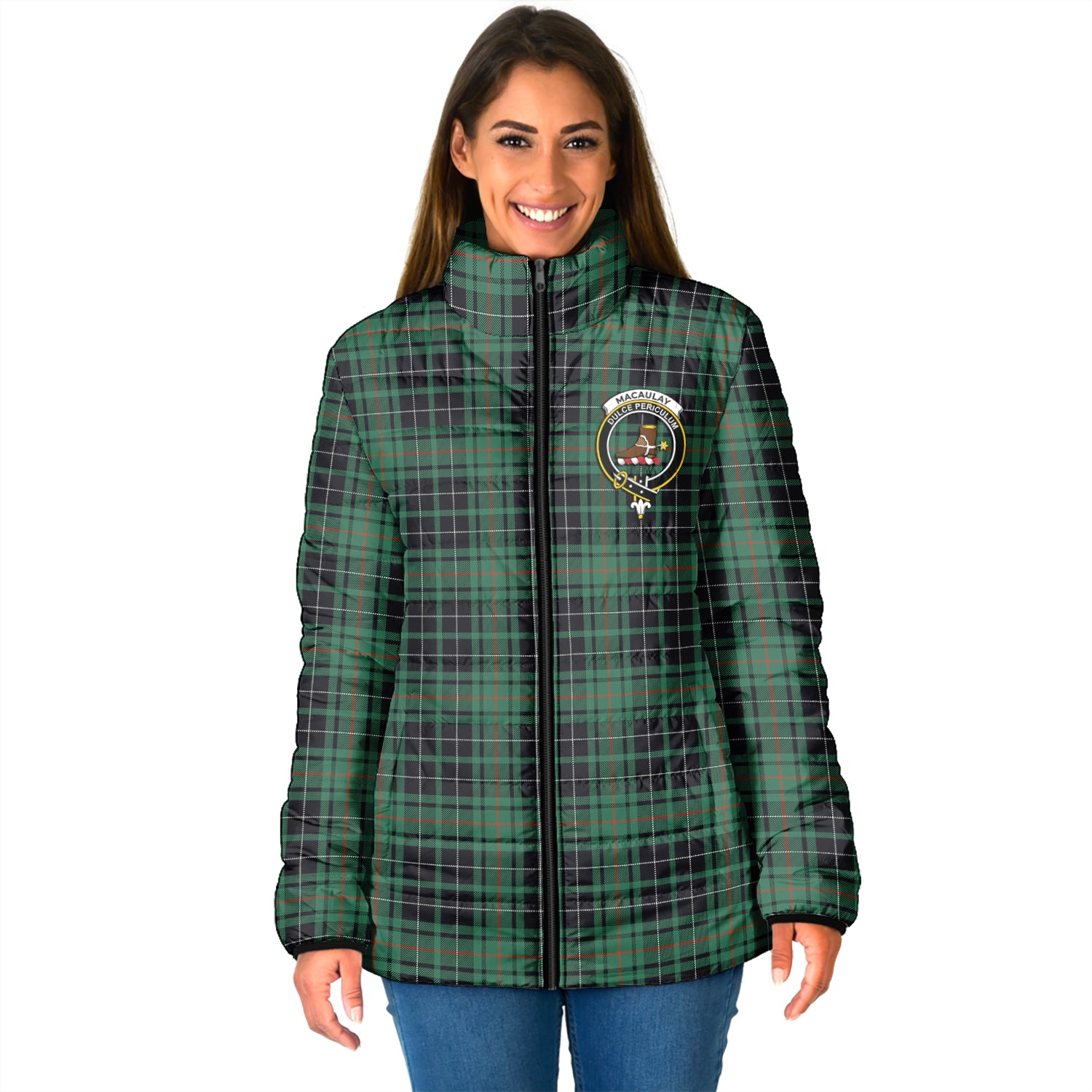 MacAulay Hunting Ancient Tartan Padded Jacket with Family Crest - Tartan Vibes Clothing