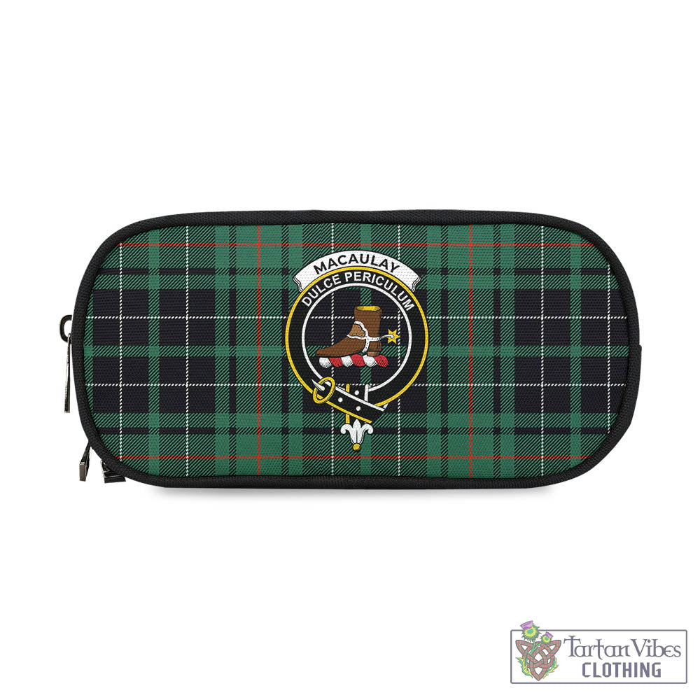 Tartan Vibes Clothing MacAulay Hunting Ancient Tartan Pen and Pencil Case with Family Crest