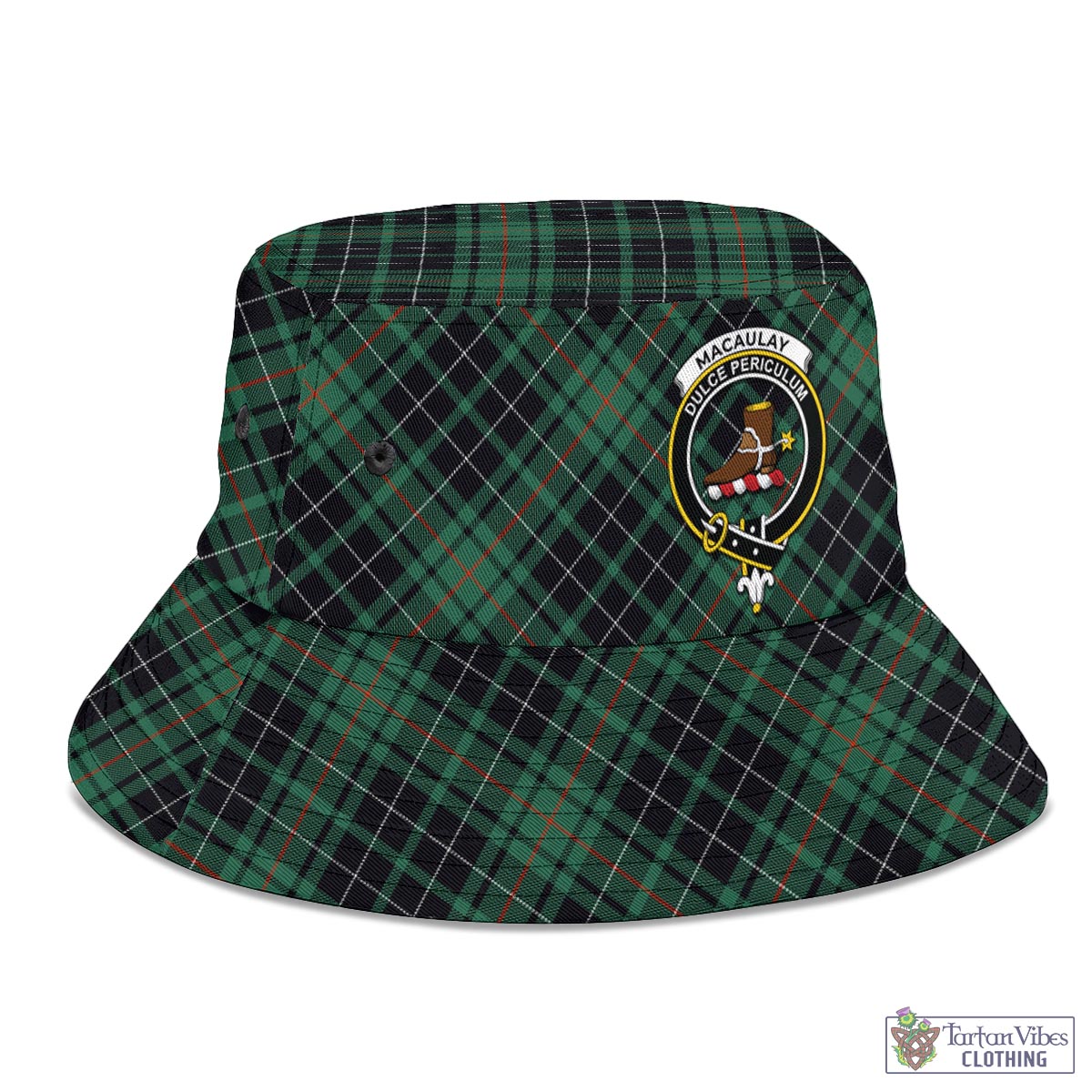 Tartan Vibes Clothing MacAulay Hunting Ancient Tartan Bucket Hat with Family Crest