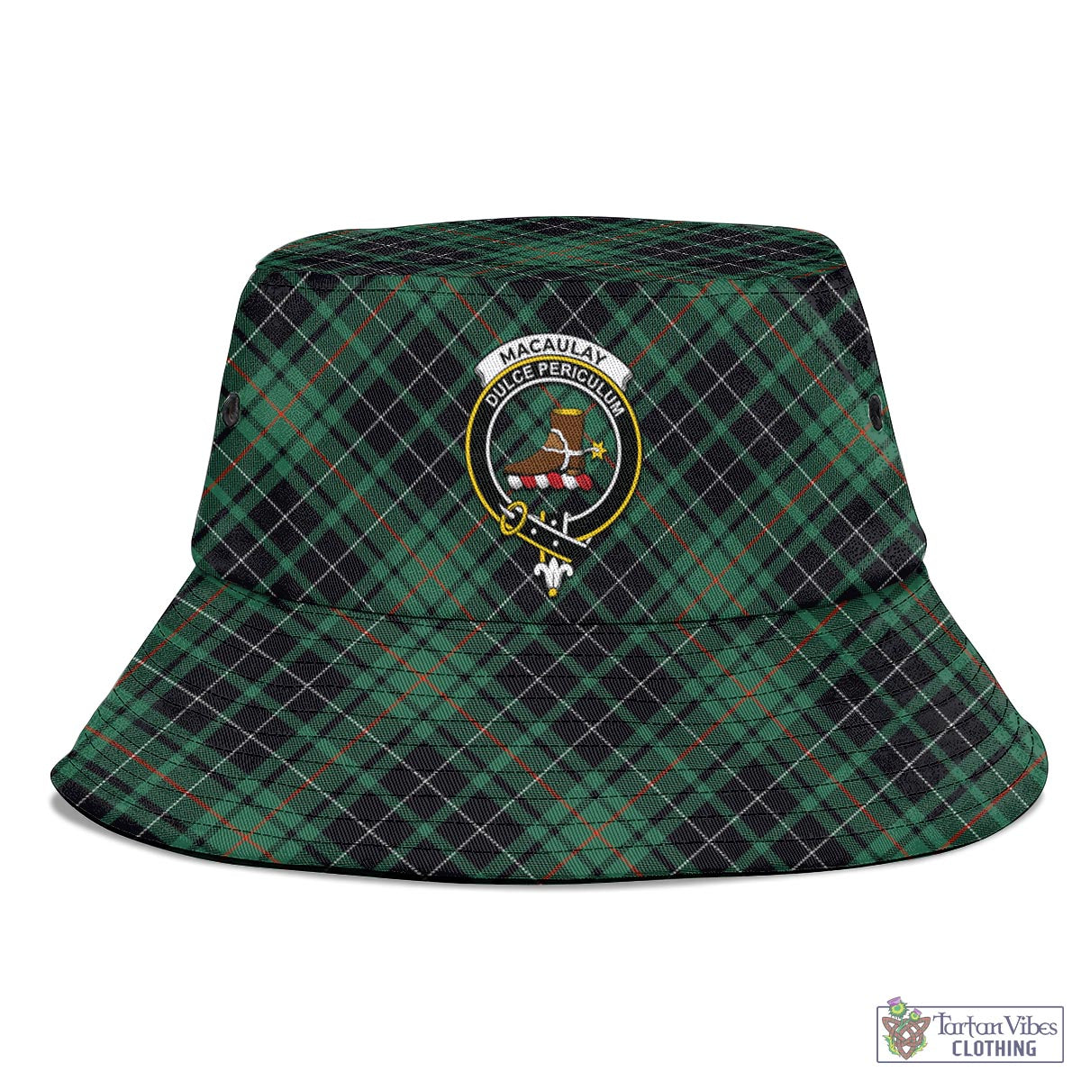 Tartan Vibes Clothing MacAulay Hunting Ancient Tartan Bucket Hat with Family Crest