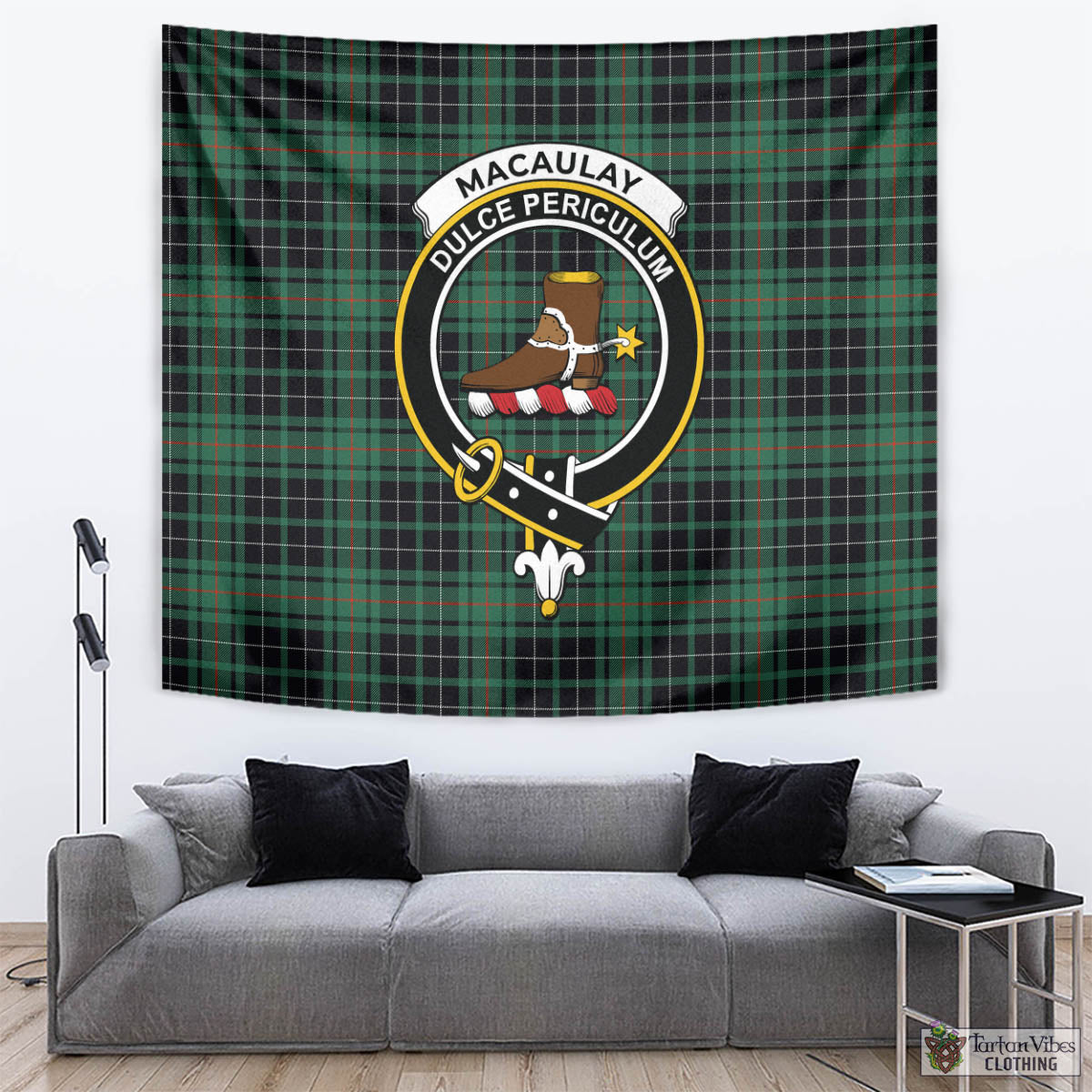 Tartan Vibes Clothing MacAulay Hunting Ancient Tartan Tapestry Wall Hanging and Home Decor for Room with Family Crest