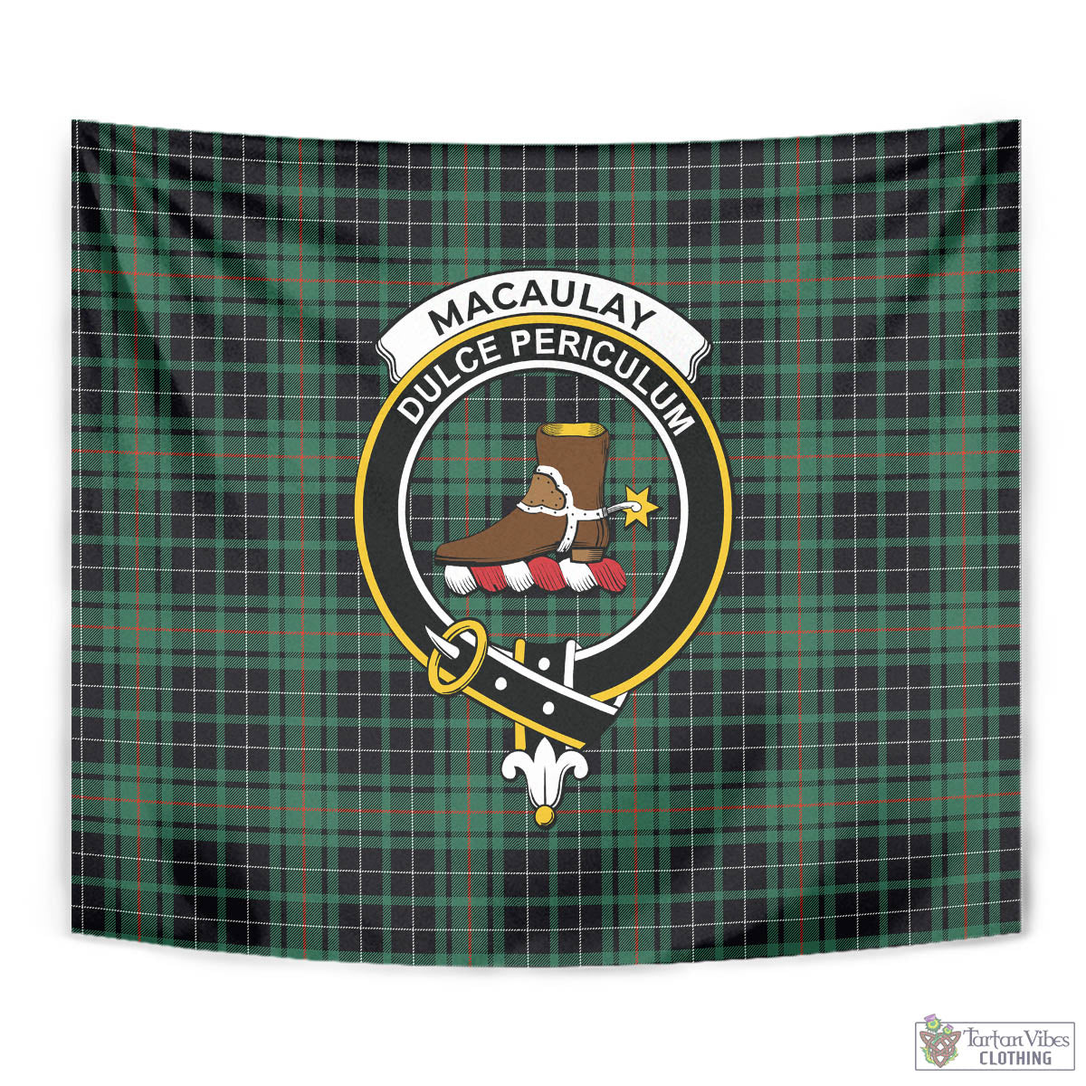 Tartan Vibes Clothing MacAulay Hunting Ancient Tartan Tapestry Wall Hanging and Home Decor for Room with Family Crest