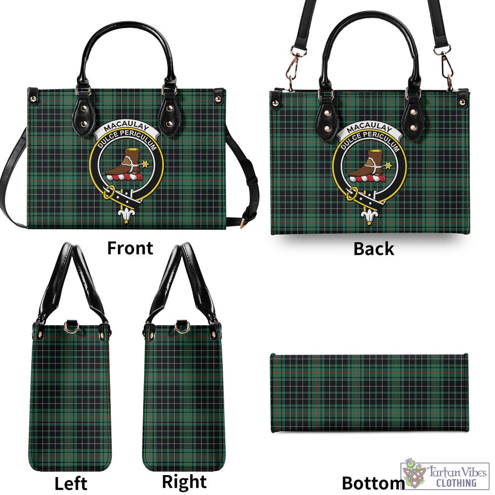 Tartan Vibes Clothing MacAulay Hunting Ancient Tartan Luxury Leather Handbags with Family Crest