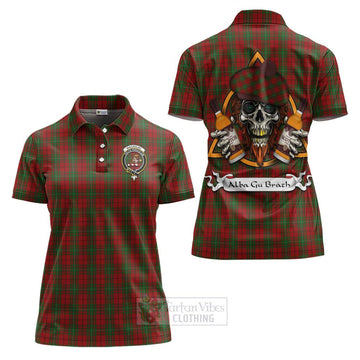 MacAulay (MacAuley) Tartan Women's Polo Shirt with Family Crest and Bearded Skull Holding Bottles of Whiskey