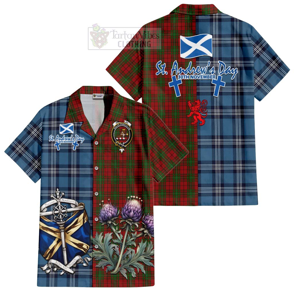 Tartan Vibes Clothing MacAulay (MacAuley) Tartan Short Sleeve Button Shirt Happy St. Andrew's Day Half Tartan Style