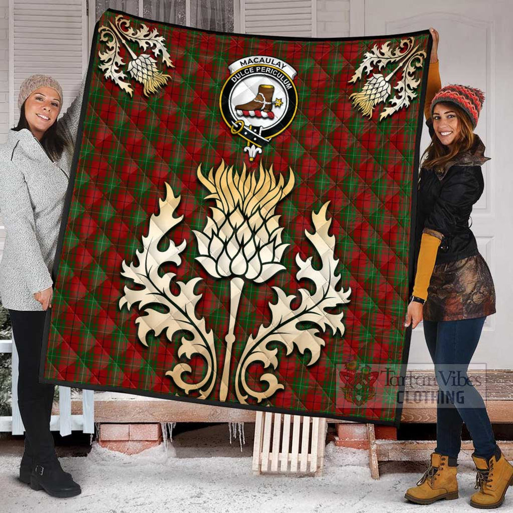 Tartan Vibes Clothing MacAulay (MacAuley) Tartan Quilt with Family Crest and Golden Thistle Style