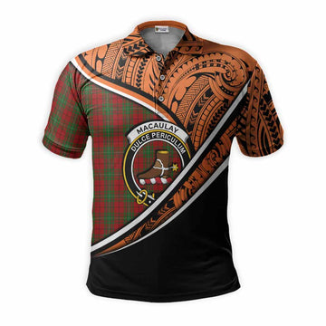 MacAulay (MacAuley) Crest Tartan Polo Shirt with Polynesian Vibes Style - Orange Version