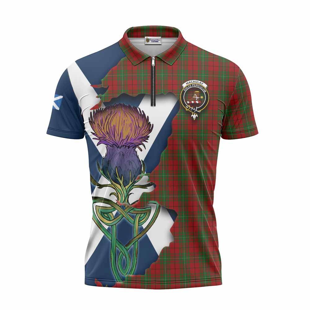 MacAulay (MacAuley) Tartan Family Crest Zipper Polo Shirt Scottish Thistle Celtic Inspired Unisex - Tartan Vibes Clothing