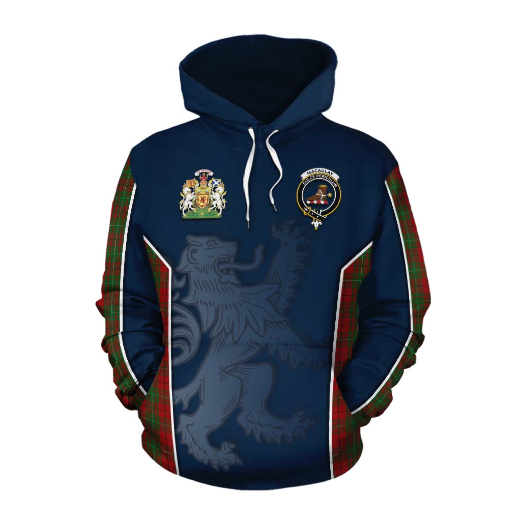 Tartan Vibes Clothing MacAulay (MacAuley) Tartan Cotton Hoodie with Family Crest and Lion Rampant Vibes Sport Style