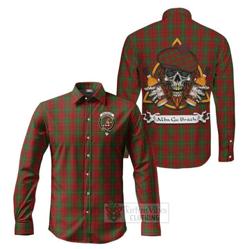 MacAulay (MacAuley) Tartan Long Sleeve Button Shirt with Family Crest and Bearded Skull Holding Bottles of Whiskey