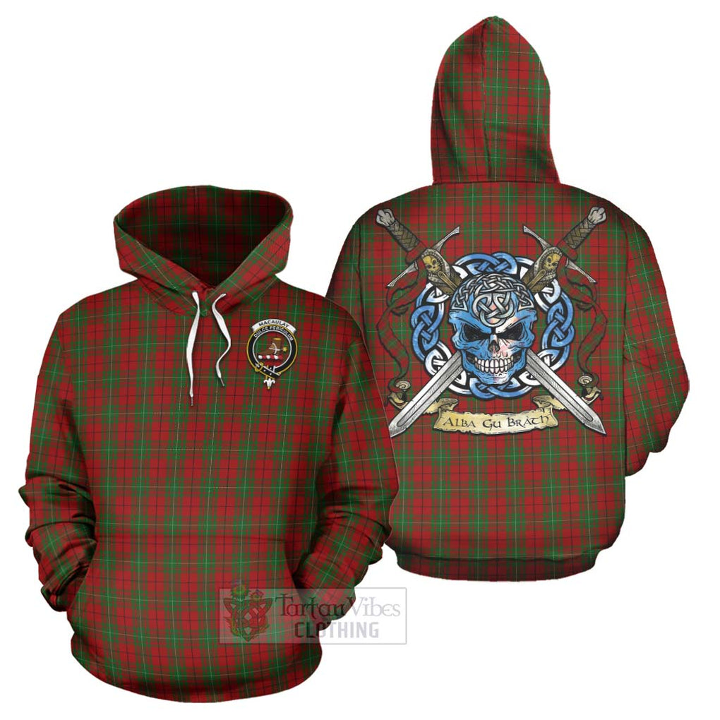 Tartan Vibes Clothing MacAulay (MacAuley) Tartan Hoodie with Family Crest Celtic Skull Style