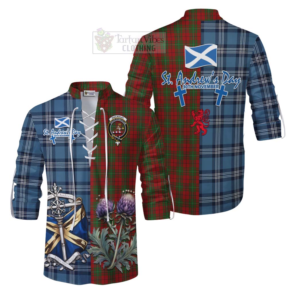 Tartan Vibes Clothing MacAulay (MacAuley) Tartan Ghillie Kilt Shirt Happy St. Andrew's Day Half Tartan Style