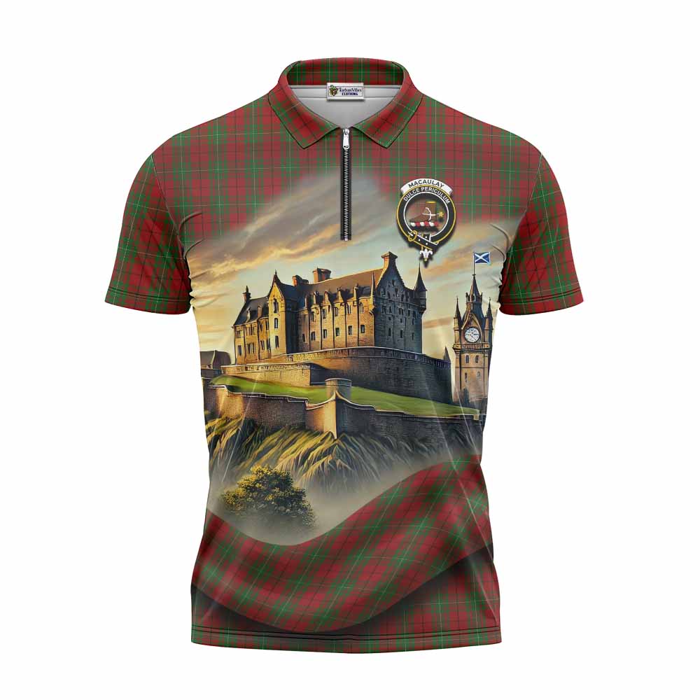 MacAulay (MacAuley) Tartan Family Crest Zipper Polo Shirt with Scottish Ancient Castle Style Unisex - Tartan Vibes Clothing