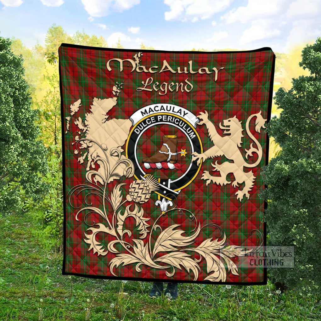 Tartan Vibes Clothing MacAulay (MacAuley) Tartan Quilt with Family Crest and Scottish Symbol Style