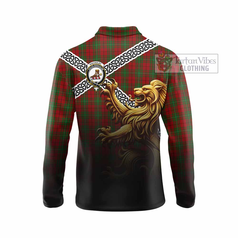 MacAulay (MacAuley) Crest Tartan Long Sleeve Polo Shirt with Golden Lion Emblem Celtic Style - Tartan Vibes Clothing