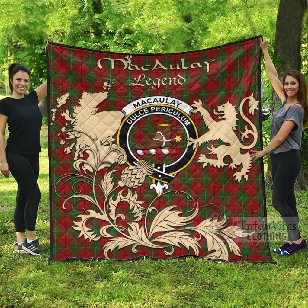 Tartan Vibes Clothing MacAulay (MacAuley) Tartan Quilt with Family Crest and Scottish Symbol Style