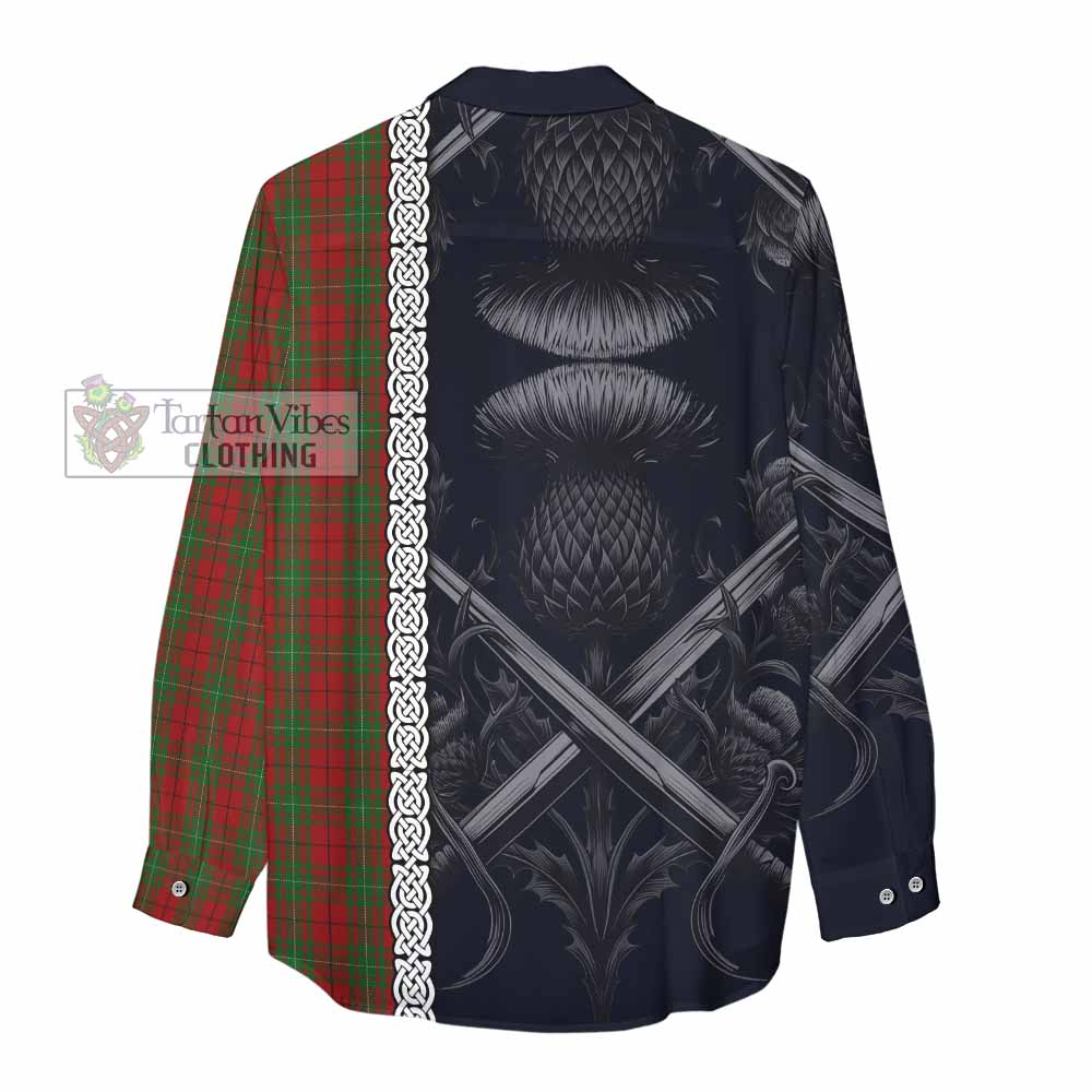 Tartan Vibes Clothing MacAulay (MacAuley) Tartan Women's Casual Shirt with Family Crest Cross Sword Thistle Celtic Vibes