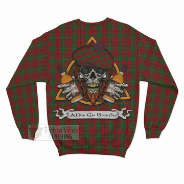 MacAulay (MacAuley) Tartan Sweatshirt with Family Crest and Bearded Skull Holding Bottles of Whiskey