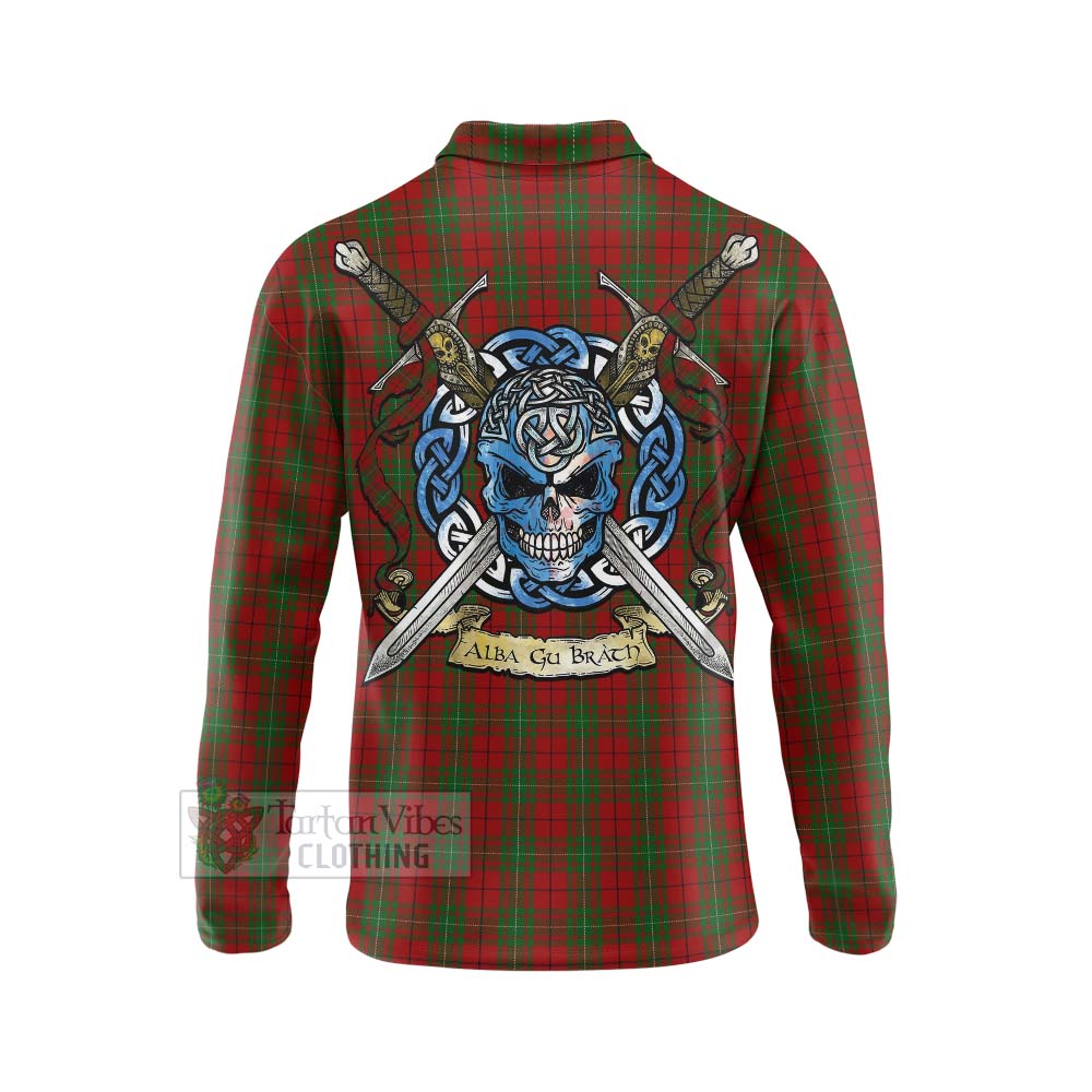 Tartan Vibes Clothing MacAulay (MacAuley) Tartan Long Sleeve Polo Shirt with Family Crest Celtic Skull Style