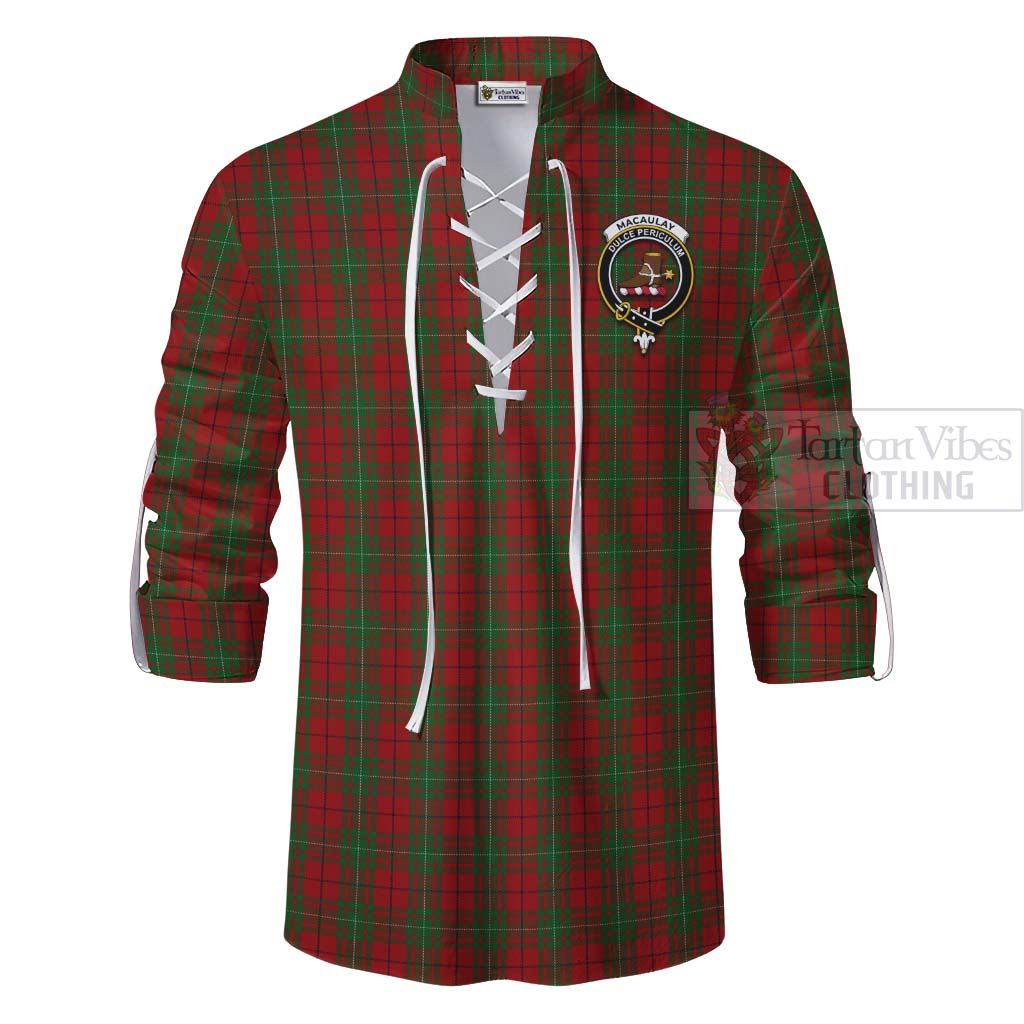 Tartan Vibes Clothing MacAulay (MacAuley) Tartan Ghillie Kilt Shirt with Family Crest and Bearded Skull Holding Bottles of Whiskey